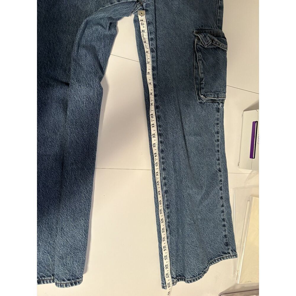 PacSun High Rise Wide Leg Cargo Jeans Medium Wash Denim - Picture 4 of 6
